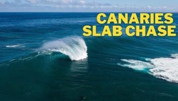 Manu Miguélez documenta una sesión con Laura Coviella, Benjamin Sanchis y Jonathan González surfeando un slab con la marejada más intensa de este invierno en Canarias.